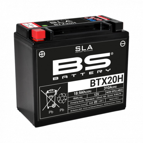 Batterie BS BATTERY BTX20H sans entretien livrée avec pack acide