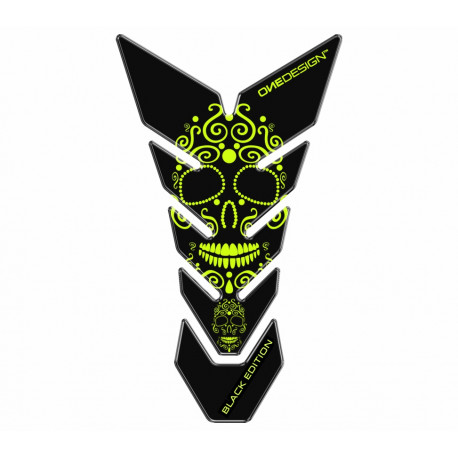 Onedesign Tankschutz Universe Black edition skull 2 fluorescent yellow 134 x 230 mm