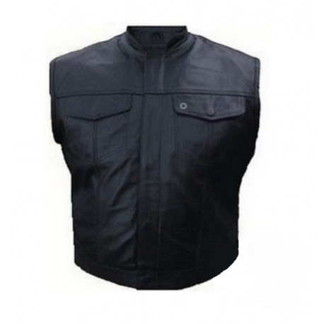 Biker leather waistcoat - Chest pockets