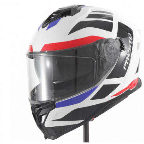 Casque Moto intégral Vito Presto - Blanc brillant, rouge et bleu